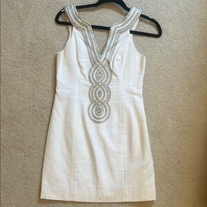 Lilly Pulitzer White Shift Dress with Gold and Silver Embellishment